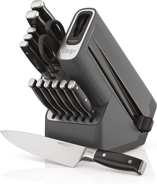 Knife Block Set with Built in Sharpener